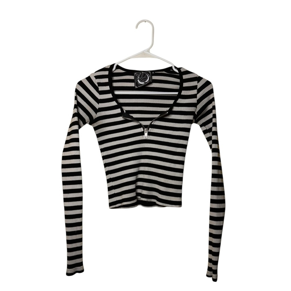 Killstar Izora White and Black Stripe Ribbed Long Sleeve Fall Top - Picture 6 of 8